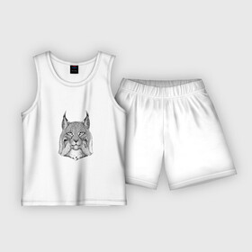 Детская пижама с шортами хлопок с принтом LYNX в Белгороде,  |  | animal | black | predator | white | белый | животное | рысь | хищник | чёрный
