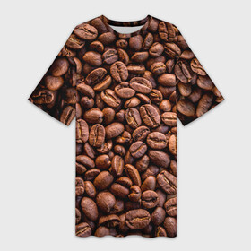 Платье-футболка 3D с принтом Зерна жареного кофе в Белгороде,  |  | coffee | кофе | кофейные зерна | текстура