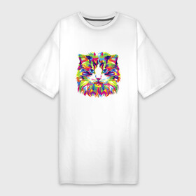 Платье-футболка хлопок с принтом Colour cat face в Белгороде,  |  | cat | colour | face | meow | кот | кошка | лицо | мяу | разноцветный | цветная | цветной
