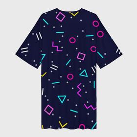 Платье-футболка 3D с принтом Neon geometric shapes в Белгороде,  |  | abstract | blue | circles | colorful | graphic | minimalism | pattern | retro | squares | te | triangle | vector | абстрактный | белый | вектор | графический | квадраты | красочный | круги | линии | минимализм | ретро | розовый | синий | текстура