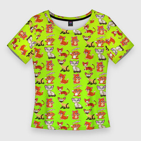 Женская футболка 3D Slim с принтом Усатые и хвостатые в Белгороде,  |  | животные | коты | котята | кошка | милые | мультяшные | пушистые | усатые