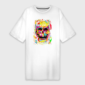 Платье-футболка хлопок с принтом Красочный стилизованный череп в Белгороде,  |  | color | jaw | pop art | skull | teeth | зубы | пасть | поп арт | цвет | череп