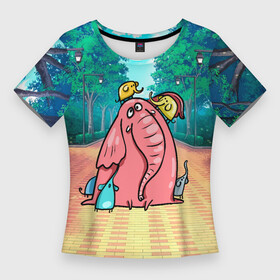 Женская футболка 3D Slim с принтом Розовая слониха со слонятами в Белгороде,  |  | розовый слон | слон | слониха | слоны | слонята