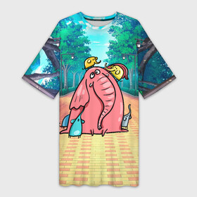 Платье-футболка 3D с принтом Розовая слониха со слонятами в Белгороде,  |  | розовый слон | слон | слониха | слоны | слонята