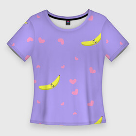 Женская футболка 3D Slim с принтом Малыш банан в Белгороде,  |  | банан | бананчик | дети | желтый | малыш | милаш | милое | розовый | сердечки | сердце | сиреневый