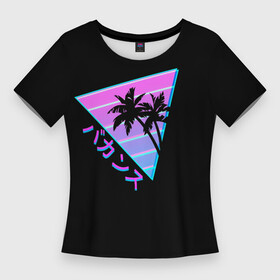 Женская футболка 3D Slim с принтом Ретро Пальмы Градиент в Белгороде,  |  | gradient | hieroglyphs | palm | palms | retro | tree | triangle | градиент | иероглифы | пальма | пальмы | ретро | треугольник