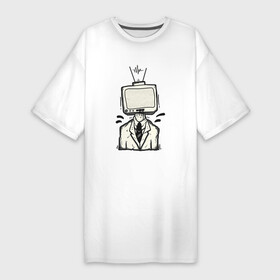 Платье-футболка хлопок с принтом Зомби ТВ в Белгороде,  |  | арт | зомбичок | иллюстрация | костюм | пиджак | телевизор | человек