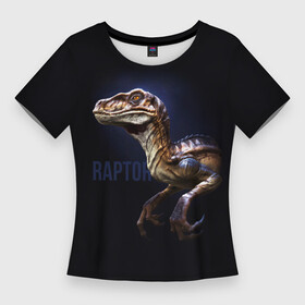 Женская футболка 3D Slim с принтом Динозавр раптор в Белгороде,  |  | Тематика изображения на принте: velociraptor | велоцераптор | велоцираптор | динозавры | раптор | хищные динозавры