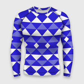 Мужской рашгард 3D с принтом Бело синий геометрический узор в Белгороде,  |  | Тематика изображения на принте: белый | геометрические фигуры | геометрический узор | синий | треугольники