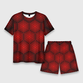 Мужской костюм с шортами 3D с принтом Красные неоновые соты в Белгороде,  |  | 3d | 3д | гексагон | неон | неоновые | сота | соты | шестигранники | ячейки