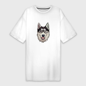 Платье-футболка хлопок с принтом Dog with glasses в Белгороде,  |  | dog face | dog lover | funny | pet | домашнее животное | забавный | любитель собак | очки
