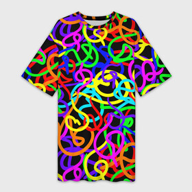 Платье-футболка 3D с принтом Неоновый беспорядок в Белгороде,  |  | gradient | neon | neon stripes | pop | rainbow | stripes | texture | абстрактный рисунок | абстракция | градиент | граффити | каракули | красочный узор | линии | неоновый принт | орнамент | полосы | поп | радужный