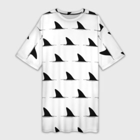 Платье-футболка 3D с принтом Плавники акул  паттерн в Белгороде,  |  | fin | minimalism | pattern | shark | акула | минимализм | паттерн | плавник