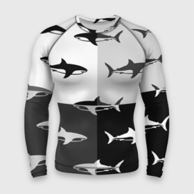 Мужской рашгард 3D с принтом Стая акул  pattern в Белгороде,  |  | fin | pack | pattern | shark | tail | акула | паттерн | плавник | стая | хвост