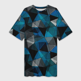 Платье-футболка 3D с принтом Сине черный геометрический в Белгороде,  |  | abstract | black | blue and black | blue black | geometric | gray | polygonal | triangles | абстрактный | геометрический | полигональный | серый | сине черный | синий | синий и черный | треугольники | черный