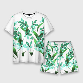 Мужской костюм с шортами 3D с принтом Flowers green light в Белгороде,  |  | blooms | blossom | florets | green | green flowers | plants