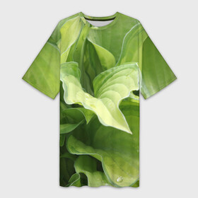 Платье-футболка 3D с принтом Зеленые листья после дождя в Белгороде,  |  | абстракция | вода | дача | дождь | зеленая | зеленый | изгиб | камуфляж | капля | лето | лист | листок | листья | маскировка | природа | растение | участок | фазенда | цветовод | цветоводство