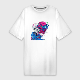 Платье-футболка хлопок с принтом Techno skull в Белгороде,  |  | abstraction | blast wave | color | colorful | optical illusions | абстракция | взрывная волна | красочный | оптические иллюзии | техно | цветной | череп