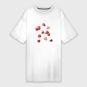 Платье-футболка хлопок с принтом Клубничная россыпь в Белгороде,  |  | berries | green | red | strawberry | summer | sweet | зеленый | зелень | клубника | клубничка | красный | лето | нарисовано вручную | сладкий | ягоды