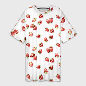 Платье-футболка 3D с принтом Клубничка, паттерн в Белгороде,  |  | berries | harvest | pattern | strawberry | summer | vegan | веган | клубника | клубничка | лето | огород | паттерн | правильное питание | россыпь | сад | урожай | ягоды