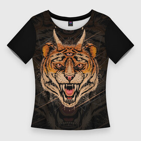 Женская футболка 3D Slim с принтом Трёхглазый тигр в Белгороде,  |  | tiger | tigris | большая кошка | кислота | кошачьи | полосатая кошка | тигр | трех глазый тигр | трёхглазый тигр | хищник