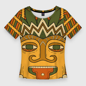 Женская футболка 3D Slim с принтом Polynesian tiki CHILLING в Белгороде,  |  | Тематика изображения на принте: africa | bora bora | fiji | hawaii | island | nature | ocean | polynesia | samoa | tahiti | tiki | африка | гаваи | истукан | лето | орнамент | острова | пляж | полинезия | серфинг | тики | тропики | туризм | этнический