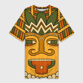 Платье-футболка 3D с принтом Polynesian tiki CHILLING в Белгороде,  |  | Тематика изображения на принте: africa | bora bora | fiji | hawaii | island | nature | ocean | polynesia | samoa | tahiti | tiki | африка | гаваи | истукан | лето | орнамент | острова | пляж | полинезия | серфинг | тики | тропики | туризм | этнический