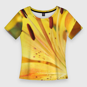 Женская футболка 3D Slim с принтом Оранжево желтая лилия в Белгороде,  |  | дача | желтый | красота | лепесток | лето | лилия | огород | опыление | оранжевый | пестик | природа | растение | сад | тычинка | участок | фазенда | цветение | цветовод | цветоводство | цветок | цветы