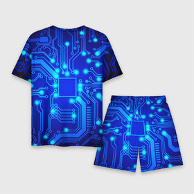 Мужской костюм с шортами 3D с принтом Цветная микросхема в Белгороде,  |  | beautiful | blue | chip | color | luminous board | neon | wiring diagram | красивый | неон | светящаяся плата | синий | цветной | чип | электросхема
