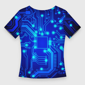 Женская футболка 3D Slim с принтом Цветная микросхема в Белгороде,  |  | Тематика изображения на принте: beautiful | blue | chip | color | luminous board | neon | wiring diagram | красивый | неон | светящаяся плата | синий | цветной | чип | электросхема