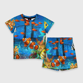 Детский костюм с шортами 3D с принтом Затонувший корабль в окружении обитателей океана в Белгороде,  |  | Тематика изображения на принте: coral | fish | ocean | seaweed | ship | водоросли | корабль | кораллы | океан | рыбы