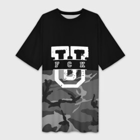 Платье-футболка 3D с принтом FCK gray military в Белгороде,  |  | camouflage | censored | dark | fck | gray | military | phrase | text | аббревиатура | буквы | военный | камуфляж | латиница | мат | надпись | серый | слово | текст | темный | фраза