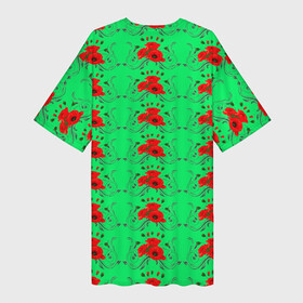 Платье-футболка 3D с принтом Blooming red poppies в Белгороде,  |  | background | beauty | color | colorful | floral | green | natural | petals | plant | wild | дикий | естественный | зеленый | красные | красота | красочные | лепестки | маки | растение | фон | цвет | цветочный