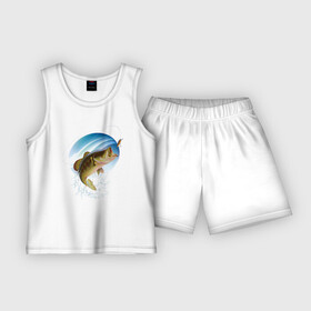 Детская пижама с шортами хлопок с принтом Ловля окуня на блесну в Белгороде,  |  | baubles | fin | fish | fishing | fishing line | jaw | блесна | леска | окунь | пасть | плавник | рыба | рыбалка