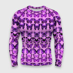 Мужской рашгард 3D с принтом Purple butterflies в Белгороде,  |  | background | beautiful | colorful | insect | pattern | wings | бабочки | красивый | красочные | крылья | насекомое | узор | фиолетовый | фон