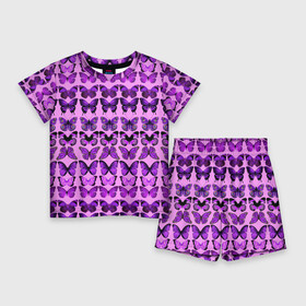 Детский костюм с шортами 3D с принтом Purple butterflies в Белгороде,  |  | Тематика изображения на принте: background | beautiful | colorful | insect | pattern | wings | бабочки | красивый | красочные | крылья | насекомое | узор | фиолетовый | фон
