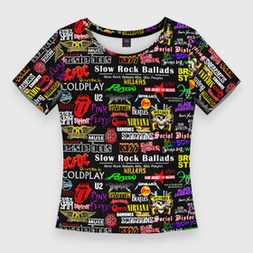 Женская футболка 3D Slim с принтом Best rock ballads в Белгороде,  |  | ac dc | black sabbath | bon jovi | deep purple | guns n roses | iron maiden | kiss | led zeppelin | nirvana | pink floyd | queen | rolling stones | slayer | the beatles | u2