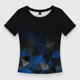Женская футболка 3D Slim с принтом Черно синий геометрический в Белгороде,  |  | abstract | black | black and blue | blue | geometric | gradient | gray | ombre | polygonal | triangles | абстрактный | геометрический | градиент | омбре | полигональный | серый | синий | треугольники | черно синий | черный | черный и синий