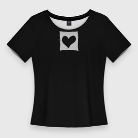 Женская футболка 3D Slim с принтом Пустое сердце  заплатка в Белгороде,  |  | 14 февраля | заплатка | любовь | одиночество | пустота | сердечки | сердца | сердце | сердце заплатка | серый | черный
