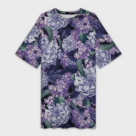 Платье-футболка 3D с принтом Ночная Сирень в Белгороде,  |  | flowers | summer | букет | лето | ночная | природа | растение | сад | садоводство | сирень | флора | цветы