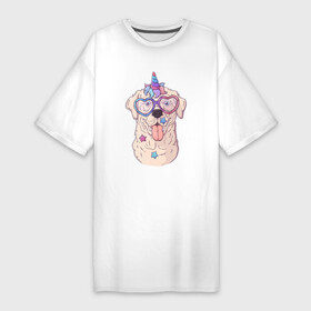 Платье-футболка хлопок с принтом Собачка с разноцветным рогом в Белгороде,  |  | единорог | пес | радуга | рог | собака | собачка