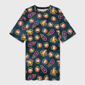 Платье-футболка 3D с принтом Баклажаны персики бананы паттерн в Белгороде,  |  | баклажан | баклажаны | банан | бананы | веганство | еда | овощи | паттерн | персик | персики | фрукты