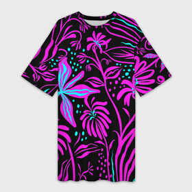 Платье-футболка 3D с принтом Purple flowers pattern в Белгороде,  |  | beautiful | black | blue | colorful | floral | красивый | красочный | узор | фиолетовый | цветочный | черный