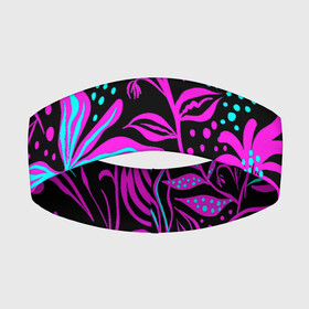 Повязка на голову 3D с принтом Purple flowers pattern в Белгороде,  |  | beautiful | black | blue | colorful | floral | красивый | красочный | узор | фиолетовый | цветочный | черный