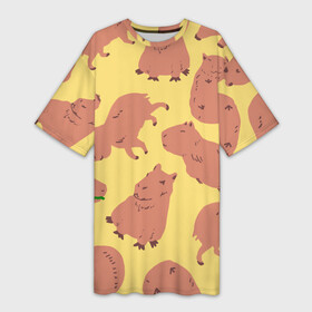 Платье-футболка 3D с принтом Паттенрн из капибар в Белгороде,  |  | capybara | kapibara | животное | капибара