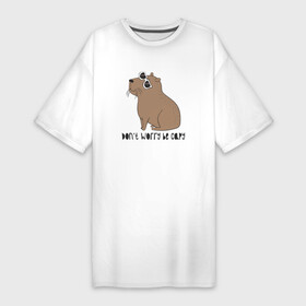 Платье-футболка хлопок с принтом Капибара в очках в Белгороде,  |  | capybara | kapibara | животное | капибара