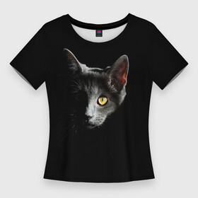 Женская футболка 3D Slim с принтом Котёнок в темноте в Белгороде,  |  | кот | котёнок | коты | котята | кошка | кошки | чёрная | чёрный