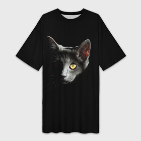 Платье-футболка 3D с принтом Котёнок в темноте в Белгороде,  |  | кот | котёнок | коты | котята | кошка | кошки | чёрная | чёрный