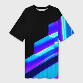 Платье-футболка 3D с принтом Яркие неоновые линии в Белгороде,  |  | black | blue | bright | dark | lines | multicoloured | neon | pink | purple | straight | stripe | synthwave | линии | неон | полосы | прямые | разноцветные | розовый | синий | темный | фиолетовый | черный | яркие