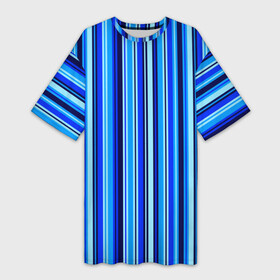 Платье-футболка 3D с принтом Сине голубые полосы в Белгороде,  |  | blue | dark blue | pattern | striped | stripes | полосатый | полосы | узор